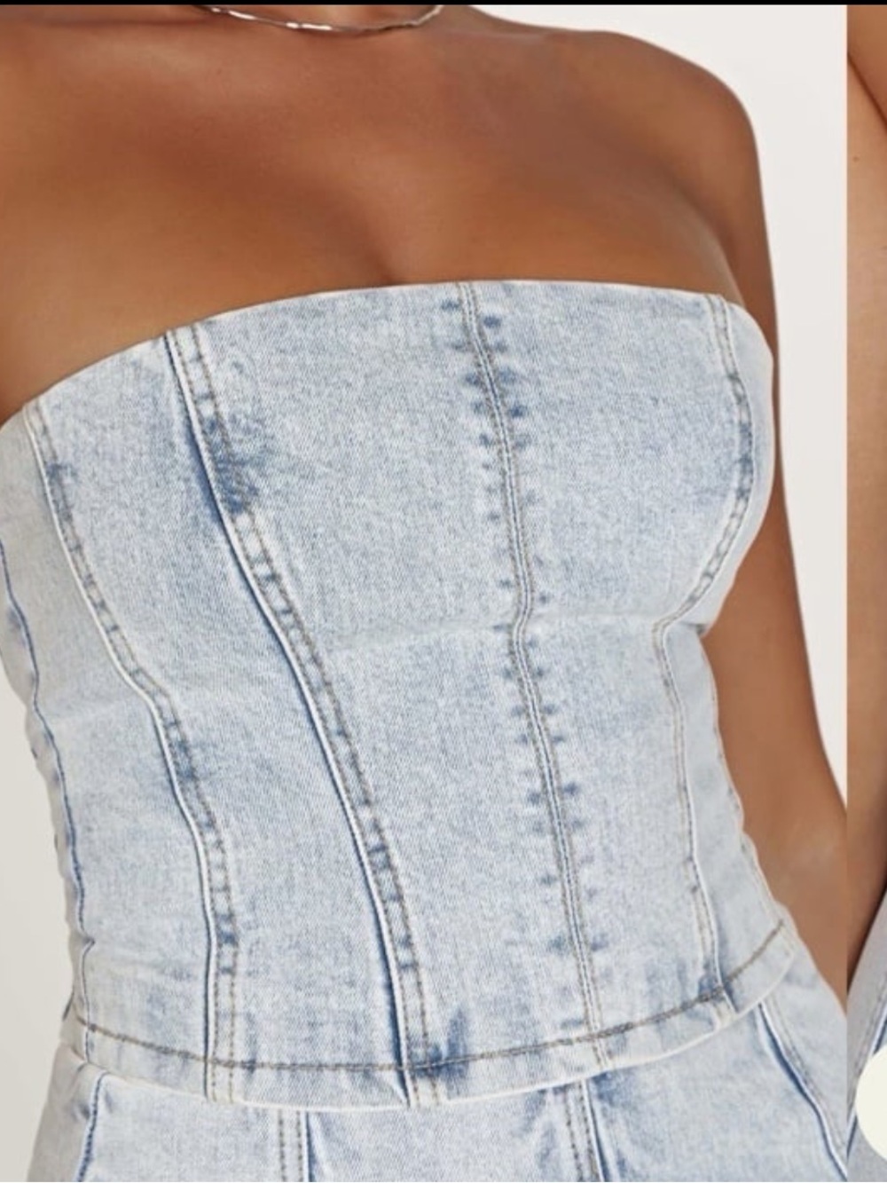 Meshki Light Blue Denim Strapless Corset Top
